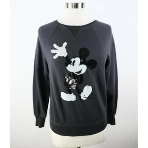 LOGG Disney Womens Scoop Neck Gray Sweatshirt Sequin Mickey Mouse XS